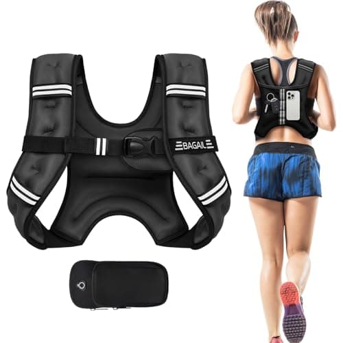 BAGAIL Weighted Vest, 5lbs/8lbs/10lbs/12lbs/15lbs/20lbs/25lbs/30lbs Weight Vest with Detachable Phone Pouch, Rucking Vest for Women, Men, Walking, Weight Loss, Training, Running - Image 1