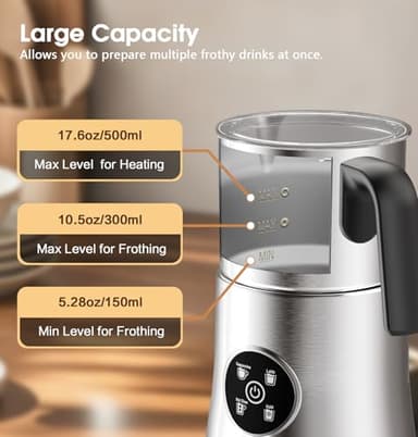 Milk Frother and Steamer, Large Capacity Detachable Electric Milk Frother, Automatic Warm and Cold Foam Maker, Hot Chocolate Maker, BPA Free, Grey - Image 3