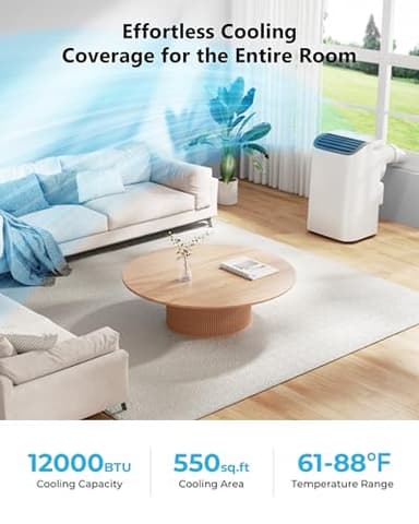 EUHOMY Portable Air Conditioners 12,000 Btu, 3 in 1 Portable Cooling AC with Dehumidifier, Fan Modes, Stand-up AC Unit with 46dB Low Noise & 24H Timer, Sleep Mode for Bedroom, Rooms up to 550 Sq.Ft - Image 2