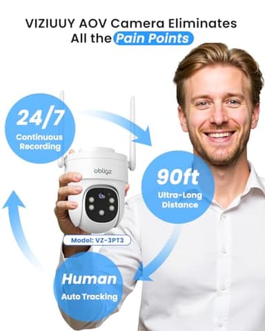 VIZIUUY AOV Security Camera, 24H Continuous Recording Security Cameras Wireless Outdoor, WiFi 6, 2K Solar-Powered Cameras for Home Security, 360° PTZ, Auto Tracking, 512G Local Storage(Not Include) - Image 2