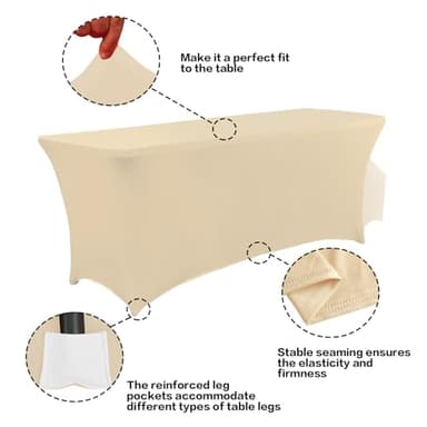 IVAPUPU 2 Pack 6FT Table Cloth for Rectangular Fitted Events Stretch Champagne Table Covers Washable Spandex Tablecloth Protector for Party, Wedding, Cocktail, Banquet, Festival - Image 3