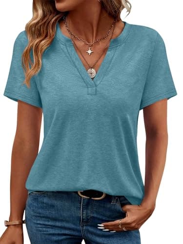 WEESO Blouses for Women Dressy Casual Summer Tops 2025 Shorts Sleeve V Neck T Shirts Business Casual Outfits Spring Clothes Loose Fit Soft Tee Shirts Green L - Image 2