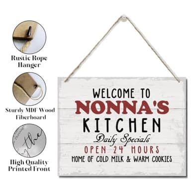 Welcome to Nonna's Kitchen Sign, Decorative Hanging Wood Plaque for Wall, Farmhouse Home Decor, Wall Decor Art, Warm Home Decor, Kitchen Door Hanger, Mother's Day Gift for Mom Grandma, JS4-40 - Image 4