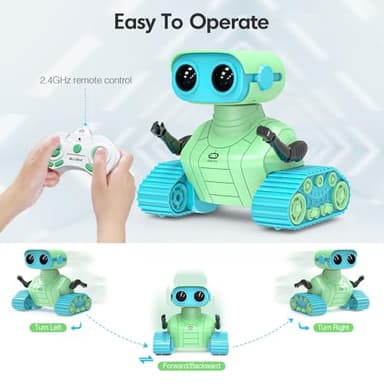 ALLCELE Robot Toys, Rechargeable RC Robots for Kids Boys, Remote Control Toy with Music and LED Eyes, Ideal Gift for Children-Green Blue - Image 3