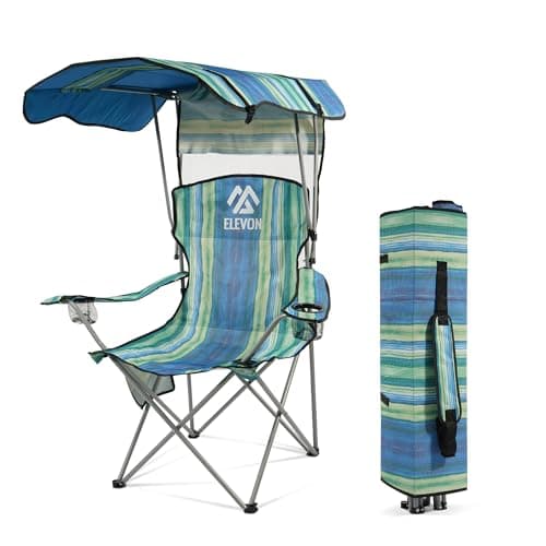 Elevon Camping Chair, Oversized Folding Chair with Canopy, Portable Outdoor Chair with Arms, Cup Holder and Carry Bag for Camping, Fishing, Beach, and Sports, Multi-Color - Image 1