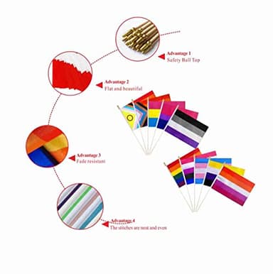 XCFH Pride Rainbow Small Stick Flag All Mini Hand Held LGBTQ Flags,20 Pack,5x8 Inch - Image 4