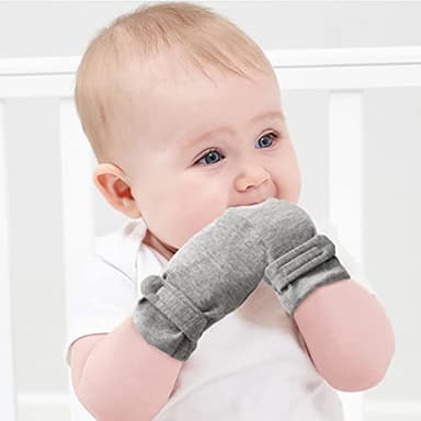 Newborn Baby No Scratch Mittens Stay On, 100% Cotton Breathable, Adjustable Infant Gloves for Baby Boys Girls Mittens (0-3 Months, White/Navy/Gray) - Image 4