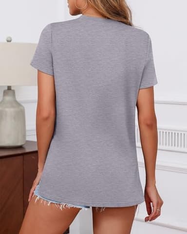 Ficerd 3 Pack Women's Maternity T Shirts, Short Sleeve Side Split Pregnancy Tops Casual Crew Neck Pregnant Tees Mama Clothes(Black, Light Gray, Army Green,X-Large) - Image 3