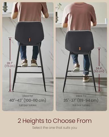 VASAGLE Bar Stools Set of 2, Bar Height Bar Stools with Back, Ergonomic Backrest, Synthetic Leather, Metal Legs, 28.7-Inch Tall Barstools for Kitchen Island Home Bar, Easy Assembly, Ink Black - Image 3