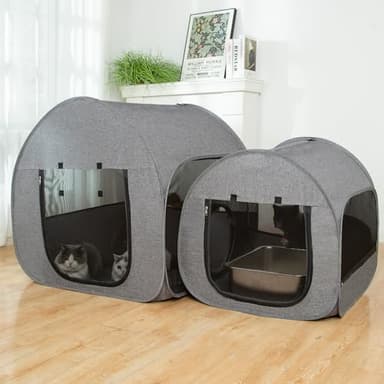 LUCKITTY Portable Cat Playpen, Delivery Room, Enclosure, Postoperative Recovery, House Design for Better Standing, Foldable Pet Tent for Indoor and Outdoor Use, Cat Houses & Condos Dark Gray - Image 6