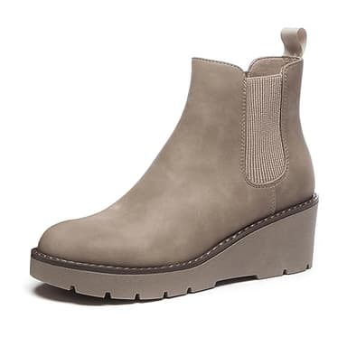 Athlefit Women's Chelsea Wedge Boots Elastic Platform Lug Sole Slip on Wedge Ankle Khaki Booties Size 7 - Image 1