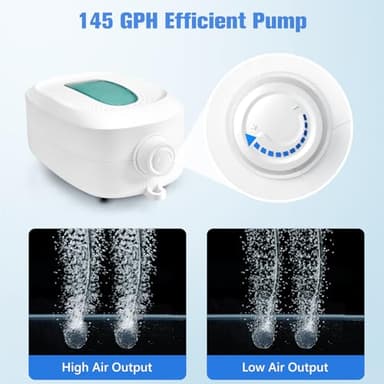 KEDSUM Aquarium Aerator,Air Pump for Aquarium Fish Tank, Dual outlets, 145GPH Adjustable Aerator Bubbler Pump for 10-220 Gallons - Image 2
