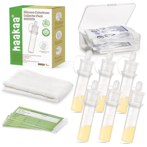haakaa Colostrum Collector Kit Breast Milk Collector with Cotton Cloth Wipe and Storage Case, Ready-to-Use, Reusable, 4ml/6pcs - Image 1