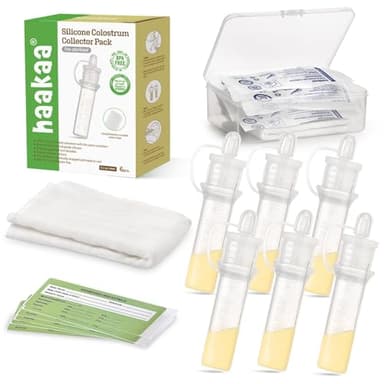 haakaa Colostrum Collector Kit Breast Milk Collector with Cotton Cloth Wipe and Storage Case, Ready-to-Use, Reusable, 4ml/6pcs - Image 1