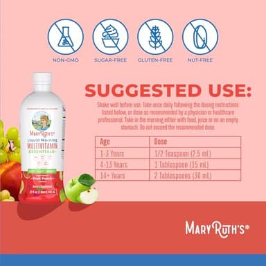 MaryRuth Organics Liquid Morning Multivitamin Essentials+ | Vitamin A C D E B6 B12 Biotin Zinc, Mens Womens Multivitamin, Immune Support, Beauty | Sugar Free | Vitamins for Ages 1+ | Vegan | 32 Fl Oz - Image 3