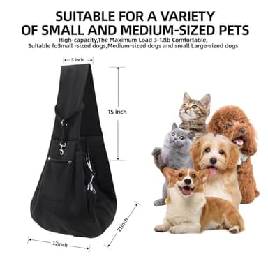 Dog Carrier Sling - Reversible Puppy Carrier Purse with Storage Pocket, Hand-Free Dog Sling Carrier for Carry Small Dogs and Cats, Travel Safety Harness, Dog and Cat Harness(Black) - Image 5