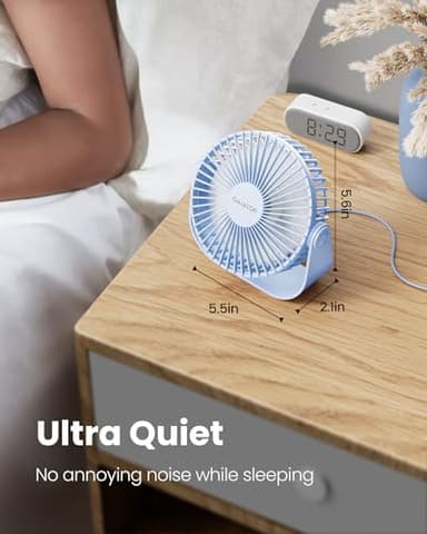 Gaiatop USB Desk Fan, 3 Speeds Strong Airflow, 5.5 Inch Portable 90° Rotate Quiet Cooling, Small Personal Table Fans for Bedroom Home Office Travel Blue - Image 3