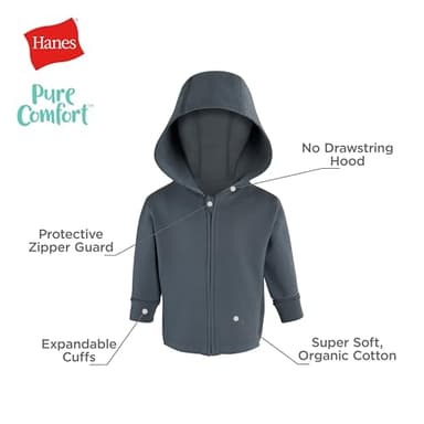 Hanes Baby Pure Comfort Organic Hoodie, French Terry Full-Zip Hooded Sweatshirt, Infant Boys & Girls, Dark Grey - Image 4