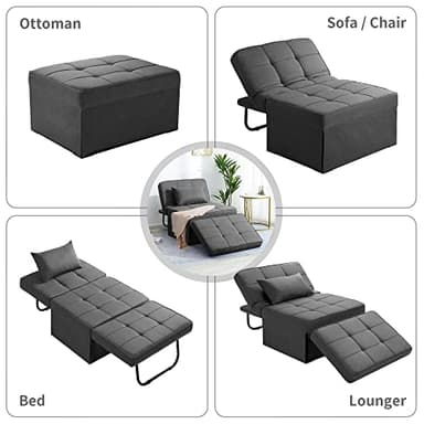 BIGSYY Sofa Bed, 4 in 1 Multi-Function Folding Ottoman Breathable Linen Couch Bed with Adjustable Backrest Modern Convertible Chair for Living Room Apartment Office, Dark Grey - Image 5
