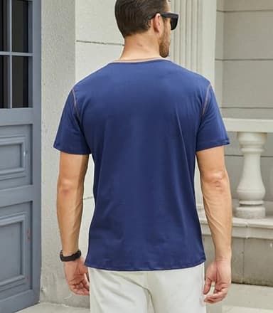 Men's Casual Henley Shirts Classic Button Cotton Short Sleeve T-Shirt Summer Basic Solid Lightweight Tees Tops Black - Image 5