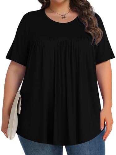 Womens Plus Size Tops Tunic Short Sleeve Crew Neck Shirts Casual Soft Blouse Black 4X - Image 3