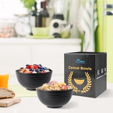 HOTEC BPA Free Unbreakable Wheat Straw Cereal Bowls - Microwave & Dishwasher Safe Soup and Salad Bowls, Set of 8, 26oz, Black - Image 6
