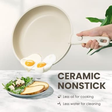 KIKCOIN Pots and Pans Set Non Stick: 7 Pack Ceramic Cookware Set with Detachable Handle, Healthy Non Toxic Kitchen Cooking Pots with Frying Pans, Grill Pan - Image 3