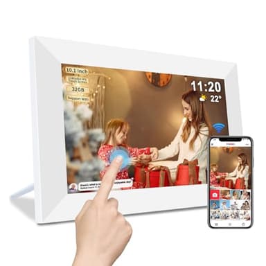 Frameo 10.1 Inch Smart WiFi Digital Photo Frame,Digital Picture Frame Wi-Fi with 32GB Storage & SD Slot, Electronic Picture Frame IPS Touch Screen with Auto-Rotate, Frameo Digital Frame WiFi -White - Image 1