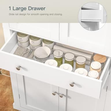 usikey 72” Pantry Cabinet, Tall Kitchen Storage Cabinet with 4 Doors and 1 Drawer, Cupboard with 6 Hanging Shelves and Adjustable Shelves for Kitchen, Dining Room, Living Room, White - Image 6