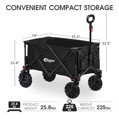 PORTAL Collapsible Folding Utility Beach Wagon Carts Heavy Duty with All Terrain Wheels for Outdoor, Camping, Garden, Shopping, Groceries, Foldable, Large Capacity, Portable, Black - Image 7