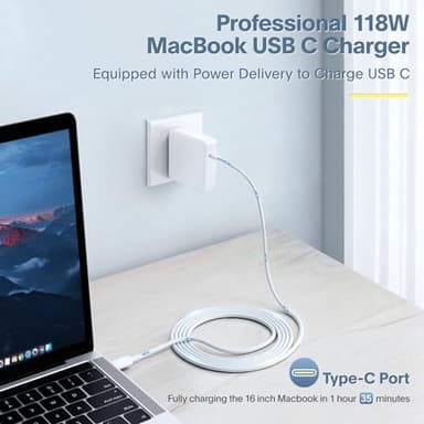 Mac Book Pro Charger - 118W USB C Fast Charger Power Adapter Compatible with MacBook Pro & MacBook Air 13, 14, 15, 16 inch, M1 M2 M3 M4, New ipad Pro and All USB C Device, 6.6ft Charge Cable - Image 2