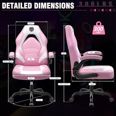 BestGlory Gaming Chair, Leather High-Back Home Office Desk Chair with Flip-Up Arms, Ergonomic Padded Rolling Wheels Swivel Tilt Gamer Computer Chair with Comfy Lumbar Support, Height Adjustable, Pink - Image 3