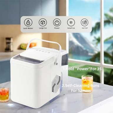Heyeah Countertop Ice Maker with Self-Cleaning - 9 Bullet Ice Cubes in 6 Mins, 26.5lbs/24Hrs, 2 Sizes & Quiet 40dB, Portable Ice Machine for Home/Office/Party, Includes Ice Scoop & Basket - Image 4