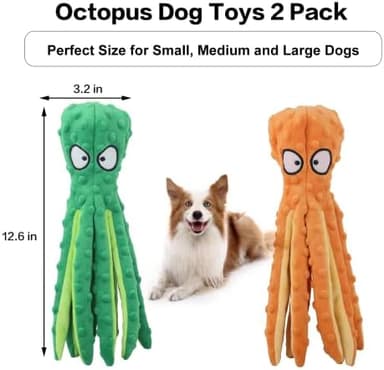 Dog Squeaky Toys Octopus - No Stuffing Crinkle Plush Toys for Puppy Teething, Durable Interactive Chew Toys for Small, Medium and Large Dogs Training and Reduce Boredom, 2 Pack - Image 8