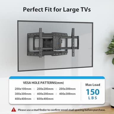 USX STAR 32-90" Full Motion Sliding TV Wall Mount, Fits 16" 18" 24" Wood Studs, Wall Mount TV Bracket with Smooth Swivel, Tilt, Extension, Holds up to 150lbs, Max VESA 600x400mm, Fit Most 75 85 86 TVS - Image 6