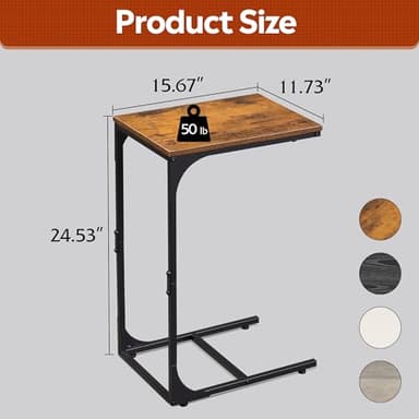 WLIVE C Shaped End Table, Small Couch Side Tables with Metal Frame That Slide Under, Sofa Table TV Tray for Living Room, Bedroom, Rustic Brown - Image 3