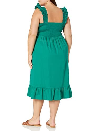 The Drop Women's Kimi Ruffled Shoulder Smocked Midi Dress, Ultramarine Green, 2X, Plus Size - Image 6