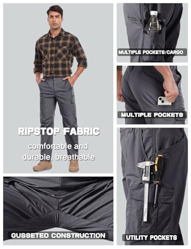 SPOSULEI Cargo Pants Men Durable Work Tactical Pants Outdoor Lightweight Ripstop Waterproof Utility Pants with Multi Pockets for Hiking Hunting Fishing Darkgrey 32Wx32L - Image 5