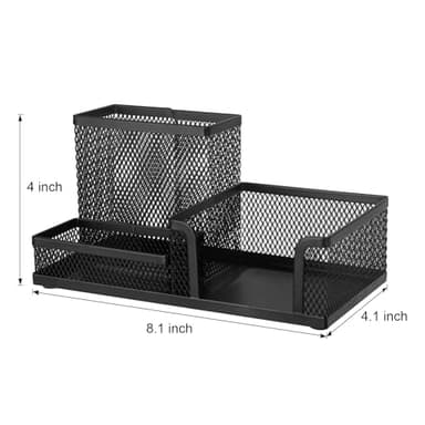 Comix Mesh Pen Pencil Holder Desk Organizer, 3 Compartment Wire Desktop Pen Pencil Cup Caddy Office Supplies Accessories for Home Office School, Black(2 Pack) - Image 3