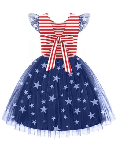 Arshiner Girls Tutu Dress 4th of July Dress Toddler Tulle Dresses Red Stripes 6 Years - Image 1