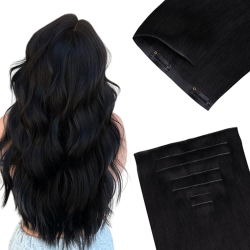 GOO GOO Invisi Edge Clip in Hair Extensions 20inch 110g 7Pcs Injected Seamless PU Clip in Hair Extensions, Virgin Real Human Hair, 1 Jet Black - Image 1