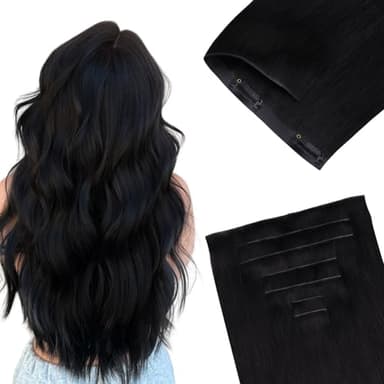 GOO GOO Invisi Edge Clip in Hair Extensions 20inch 110g 7Pcs Injected Seamless PU Clip in Hair Extensions, Virgin Real Human Hair, 1 Jet Black - Image 1