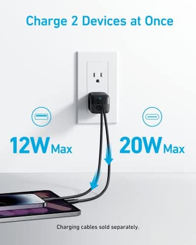 Anker USB C Charger Block, 33W 2 Port Compact Charger with Foldable Plug for iPhone 17/16 Series, Galaxy, and More (Cable Not Included, Black) - Image 3