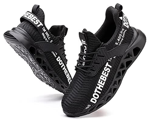 Furuian Steel Toe Shoes for Men & Women Wide Steel Toe Sneakers Lightweight Comfortable Safety Work Shoes Wide Black - Image 1