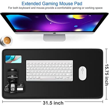 Large Gaming Mouse Pad, 31.5x15.7 inch Large Extended Computer Keyboard Mouse Mat, Water Resist Non-Slip Mousepad Rubber Base Long XXL Desk Mouse Pad for Work & Gaming, Office & Home, Black - Image 2