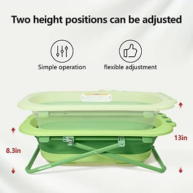 Beberoad Love Collapsible Toddler Bathtub Baby Bathtub from Newborn to Toddler Portable Infant Bathtub Height-Adjustable (Green) - Image 5