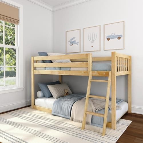 Max & Lily Fundamental Twin Low Bunk Bed, Kids Solid Wood Modern Bed Frame with Strong Wooden Slats, Non-Toxic Finishes, High Weight Capacity, Natural - Image 1