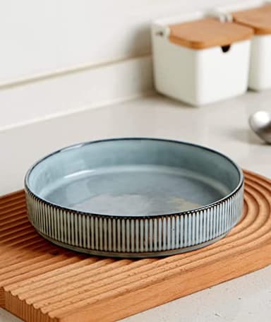 famiware Star 8.25" Pasta Bowls, Large Dinner Bowls Set of 4, Salad Bowl Plates, Shallow Bowls for Eating, Smoky Blue - Image 2