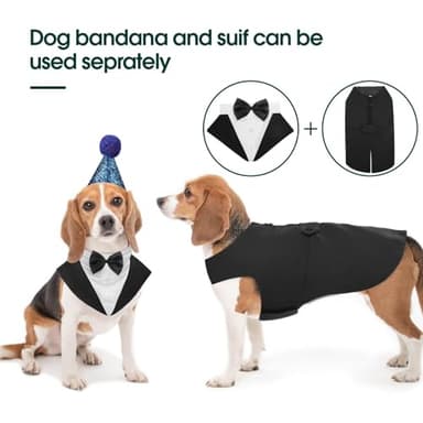 Kuoser Dog Tuxedo Dog Suit and Bandana Set, Dogs Tuxedo Wedding Party Suit, Doggy Prince Bow Tie Shirt Formal Pet Wedding Attire for Small Medium and Large Dogs Golden Retriever Samo Bulldogs - Image 3