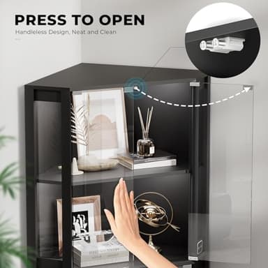 BROTTAR Corner Display Cabinet with Glass Doors, 65" Lighted Curio Cabinet with 3 Color LED Lights for Collectibles, 4-Tier Showcase Display Case with Human Body Sensor for Toys, Books, Black - Image 5